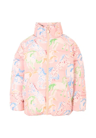 Stella Mccartney Kids' Pink Down Jacket For Girl With Colorful Print In Multi