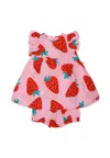 Stella Mccartney Pink Dress For Baby Girl With Strawberries In Pink