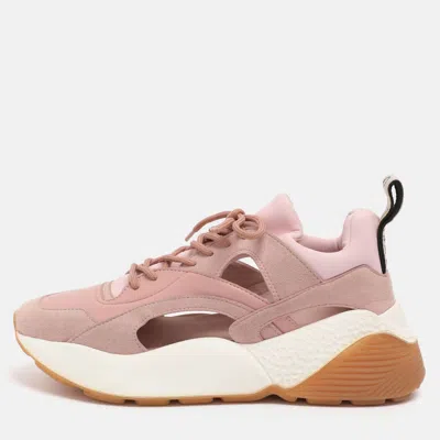 Pre-owned Stella Mccartney Pink Faux Leather And Faux Suede Cut Out Eclypse Sneakers Size 39