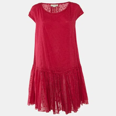 Pre-owned Stella Mccartney Pink Patterned Cotton & Silk Ruffle Hem Dress M