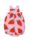 Stella Mccartney Pink Romper For Baby Girl With Strawberries In Pink