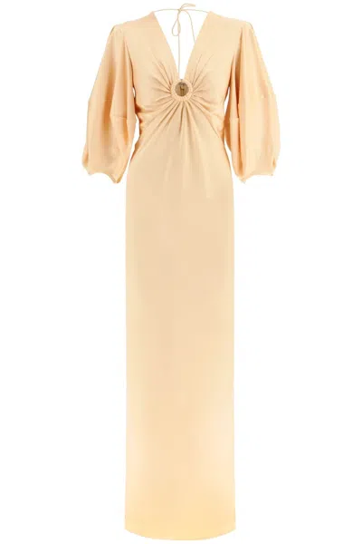 STELLA MCCARTNEY PINK SATIN MAXI DRESS WITH CUT-OUT RING DETAIL FOR WOMEN