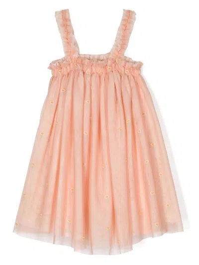 Stella Mccartney Kids' Floral-embroidery Mesh Dress In Pink