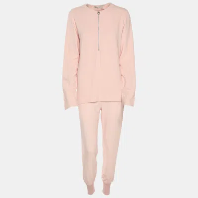 Pre-owned Stella Mccartney Pink Stretch Crepe Band Collar Shirt And Pants Set Xs