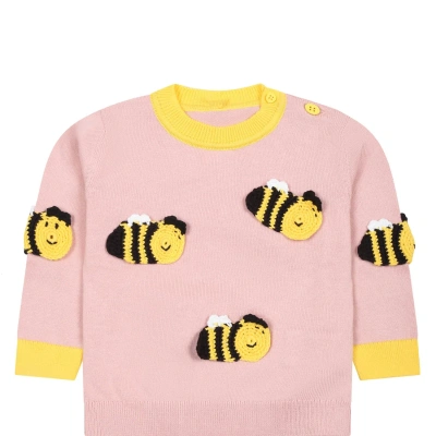 Stella Mccartney Pink Sweater For Baby Girl With Bees