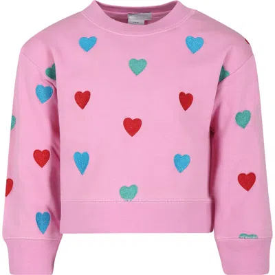 Stella Mccartney Kids' Pink Sweatshirt For Girl With Hearts