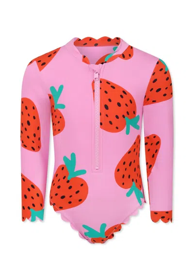 Stella Mccartney Kids' Pink Swimsuit For Girl With Strawberry