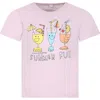 STELLA MCCARTNEY PINK T-SHIRT FOR GIRL WITH COCKTAIL PRINT AND WRITING