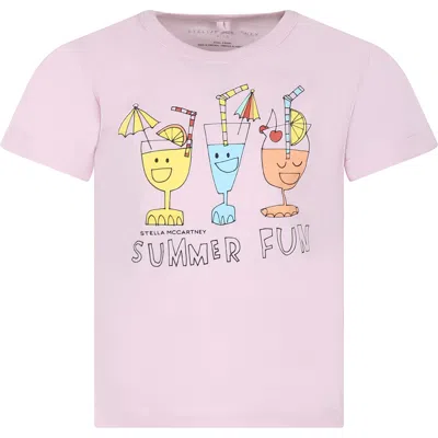 Stella Mccartney Kids' Pink T-shirt For Girl With Cocktail Print And Writing