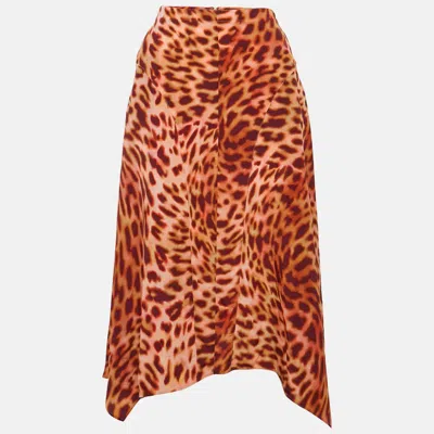 Pre-owned Stella Mccartney Pink/brown Leopard Print Silk Midi Skirt Xxs
