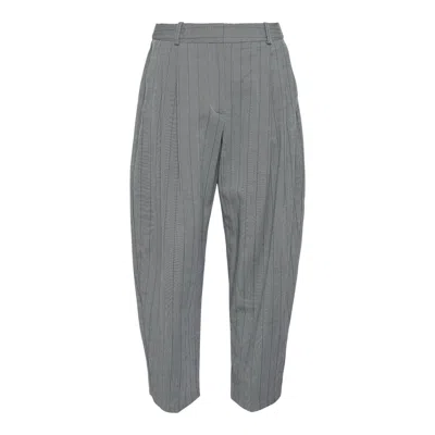 Stella Mccartney Pinstripe Cropped Pleated Trousers In Gray