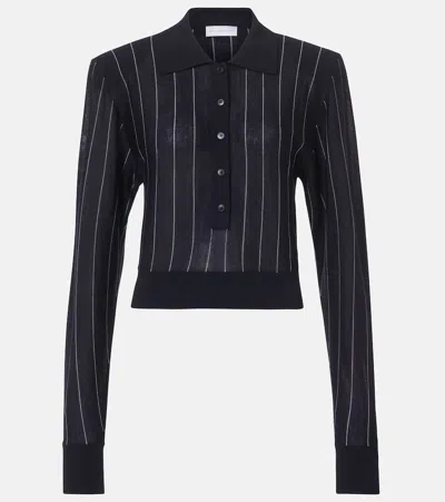 Stella Mccartney Pinstripe Wool Polo Sweater In Black