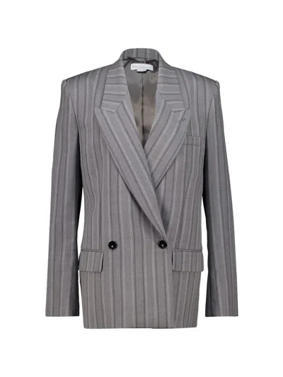 Stella Mccartney Stripe Tailoring Double Breasted Waisted Blazer In Gray