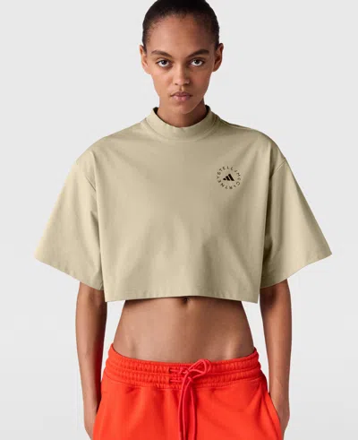 Stella Mccartney Planet Sport Cropped T-shirt In Desert Sand Beige