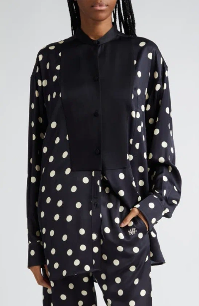 Stella Mccartney Plastron Polka Dot Satin Button-up Shirt In Black Cream