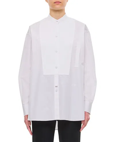 Stella Mccartney Grandfather Collar Cotton Tuxedo Shirt In Pure White