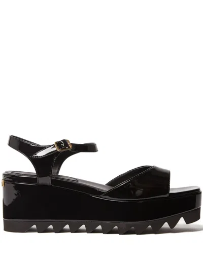 Stella Mccartney Platform Sandals Nylon Ankle Strap Silk Upper In Black