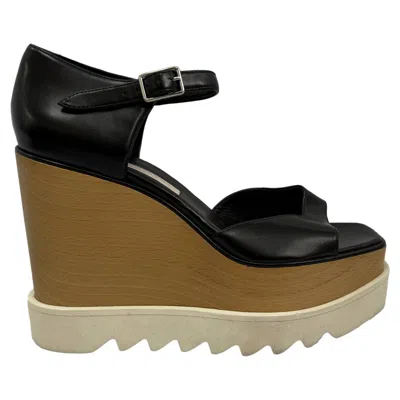 Stella Mccartney Platform Elyse Wedge Sandals In Black Leather