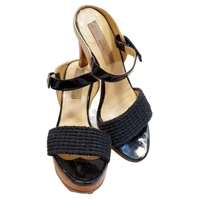 Pre-owned Stella Mccartney Platform Sandals  Cotton And Patent Leather Sandals With Wooden In Black