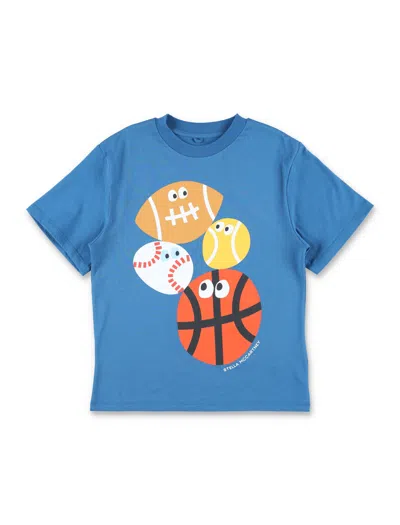Stella Mccartney Playful Sports Balls Graphic T-shirt For Boys In Blue