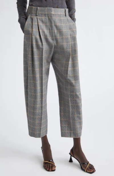 Stella Mccartney Pleated Check Wool Ankle Pants In Gray