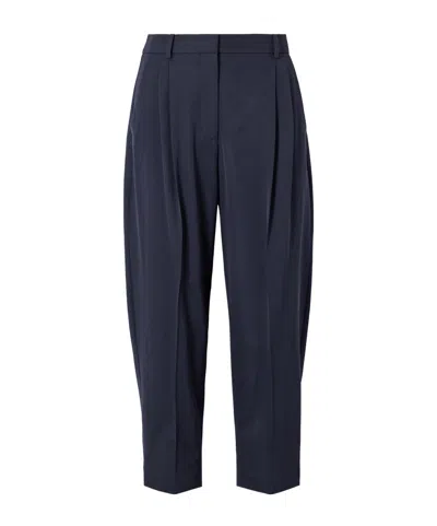 Stella Mccartney Pleated Cropped Wool Tapered Pants In Black