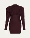 Stella Mccartney Pleated High-neck Long-sleeve Mini Dress In Burgundy