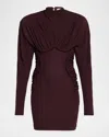 Stella Mccartney Pleated High-neck Long-sleeve Mini Dress In Multi