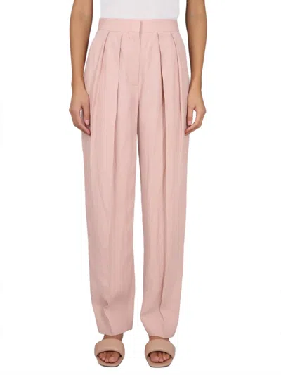 Stella Mccartney Pleated High-waisted Soft Pants With Hook In Pink