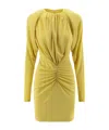 Stella Mccartney Pleated Jersey Long-sleeved Midi Dress In Yellow