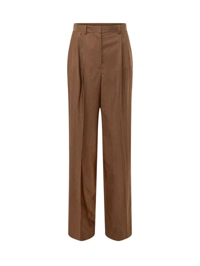 Stella Mccartney Pleated Pinstripe Wool-silk Trousers In Brown