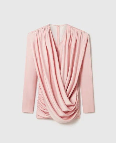 STELLA MCCARTNEY PLEATED SATIN V-NECK MINI DRESS