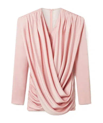 STELLA MCCARTNEY PLEATED SATIN V-NECK MINI DRESS