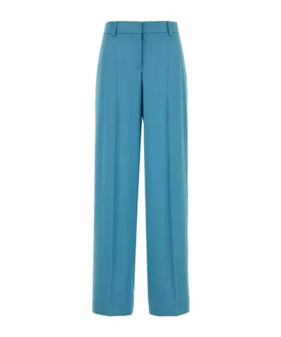 Stella Mccartney Satin Dropped Waist Straight Wide Leg Pants In Blue
