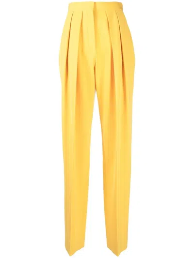 Stella Mccartney Yellow Pleat Front Straight Leg Trousers