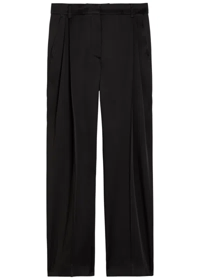 Stella Mccartney Pleated Straight-leg Satin Trousers In Black