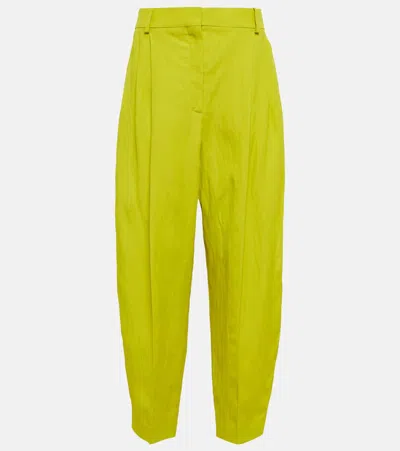 Stella Mccartney Pleated Tapered Linen-blend Pants In Lime
