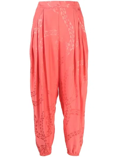 Stella Mccartney Pleated Jacquard Tapered-leg Pants In Pink