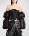 Stella Mccartney Puff Sleeve Polka Dot Mesh Top In Black