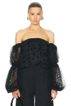 Stella Mccartney Puff Sleeve Polka Dot Mesh Top In Black