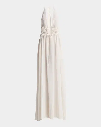 Stella Mccartney Plunging Tie Halter Crepe De Chine Maxi Dress In Natural