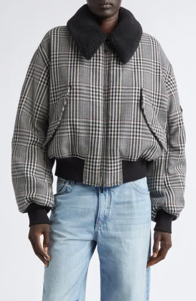 Stella Mccartney Plush Trim Plaid Bomber Jacket In Blue