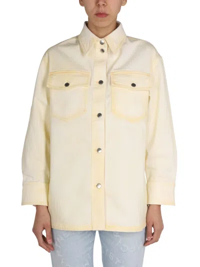 Stella Mccartney Pointed Collar Denim Shirt Jacket In Yellow