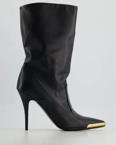 Stella Mccartney Pointed Leather Mid Ankle Boots And Gold Toe Details In Black
