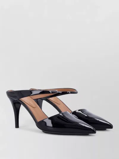 Stella Mccartney Pointed Toe Patent Finish Heeled Mules In Black