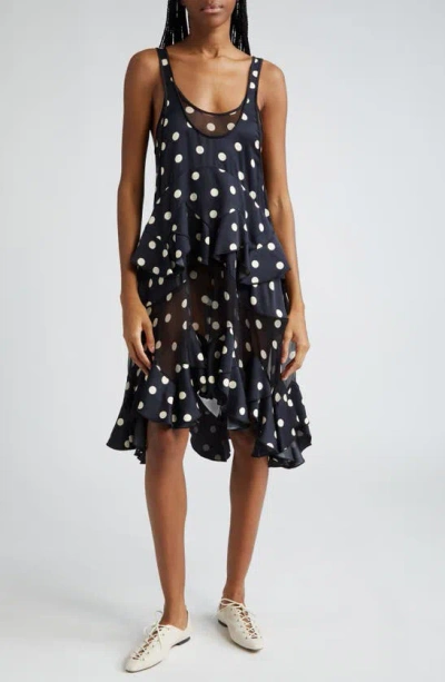 Stella Mccartney Polka Dot Asymmetric Layered Satin Dress In Black