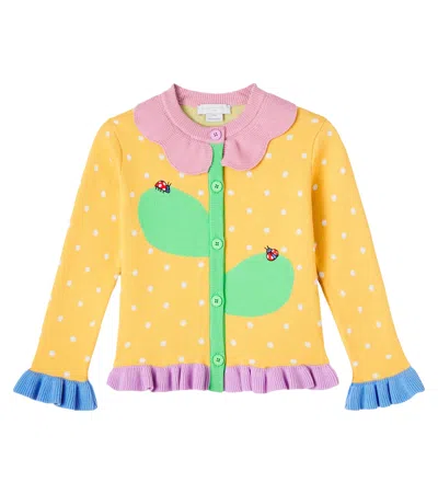 Stella Mccartney Kids' Polka-dot Cotton Jacquard Cardigan In Yellow