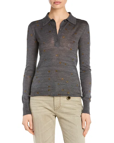 Stella Mccartney Polka Dot Knit Polo In Gray