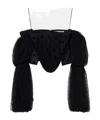 Stella Mccartney Puff Sleeve Polka Dot Mesh Top In Black