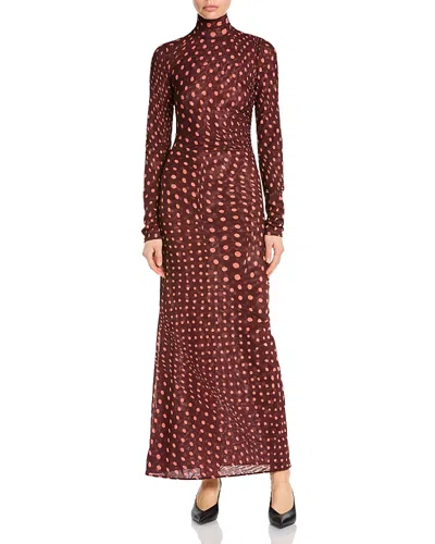 Stella Mccartney Turtleneck Polka Dot Mesh Long-sleeve Maxi Dress In Multi